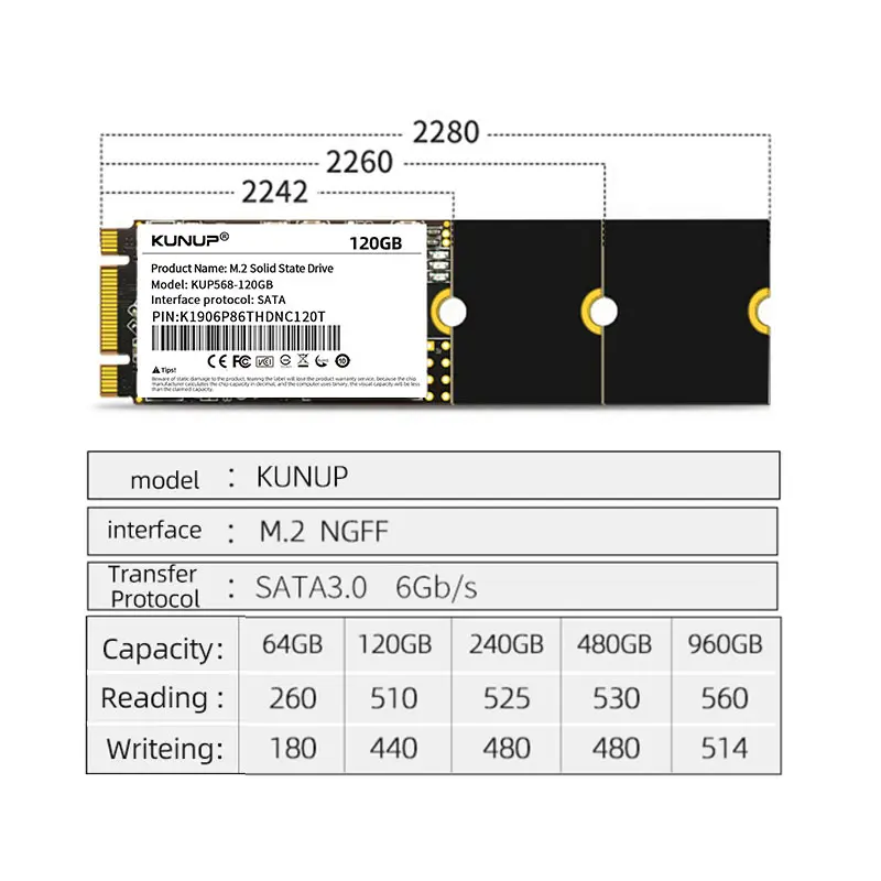 

High Reliability M.2 NGFF SATA SSD 1TB 256GB 480GB 512GB 128GB 2280 M2 SATA Internal Solid State Hard Drive Disk Notebook, Balck
