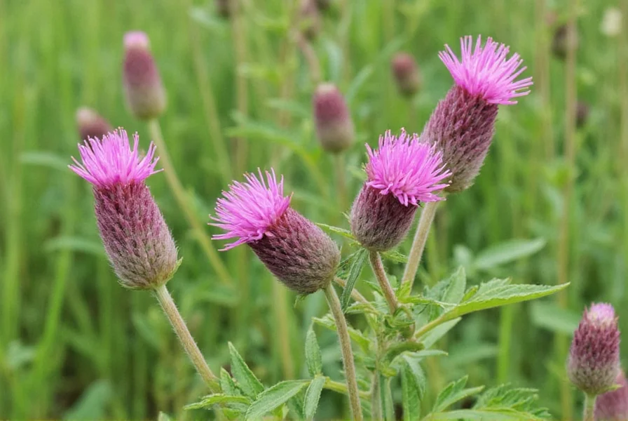 Purple prairie clover growing in natural prairie setting alongside native grasses
