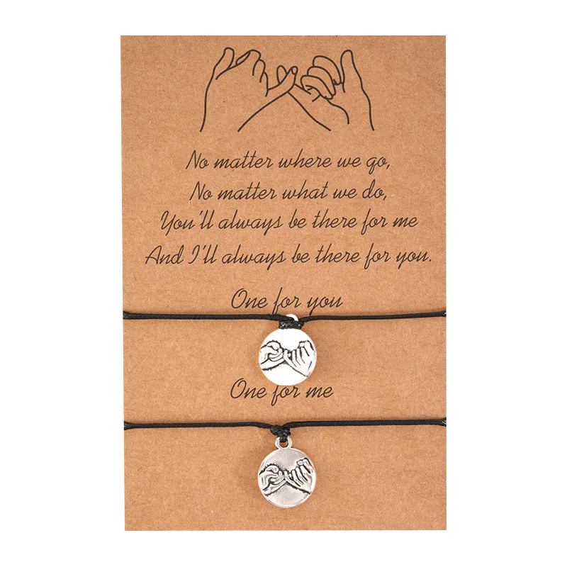 

Pinky Swear Promise Charm Pendant Gift for Best Friend Friendship Gift Couple Bracelets with Make a Wish Card, Multi-colors/accept custom colors
