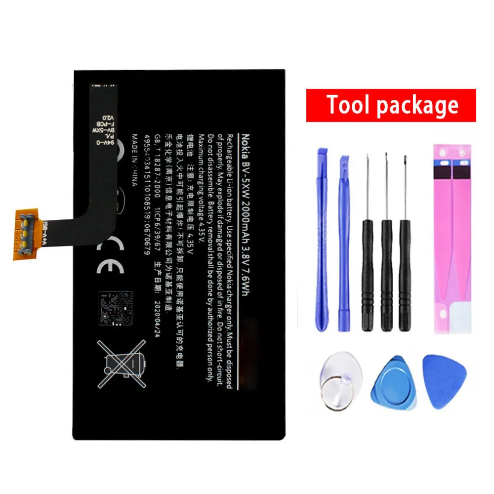 

Battery BV-5XW For Nokia Lumia 909 1020 1320 1520 Replacement Lithium Original Mobile Phone Akku DDP Service 2000mAh, As the pictures show