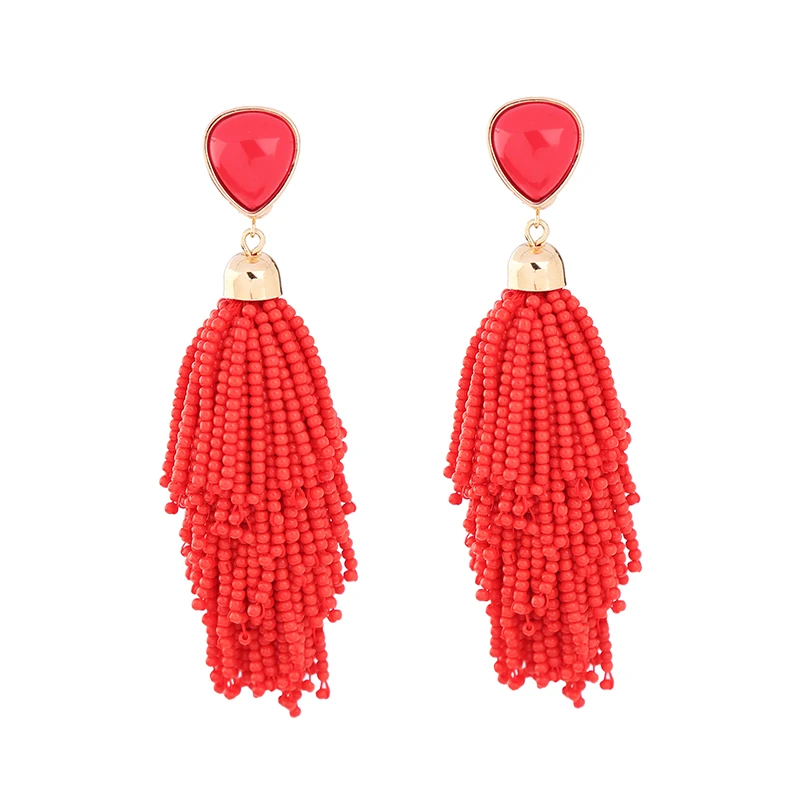 

ed00939b Bohemian Personalized Red Pink Peach Heart Acrylic Beads Tassel Beaded Jewelry Detachable Statement Earrings