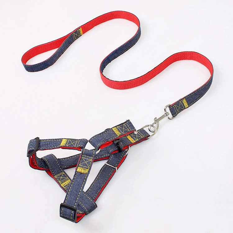 

New Nylon Durable Safety Harness Adjustable Pet Dog Denim Leash, Red, blue, pink, black