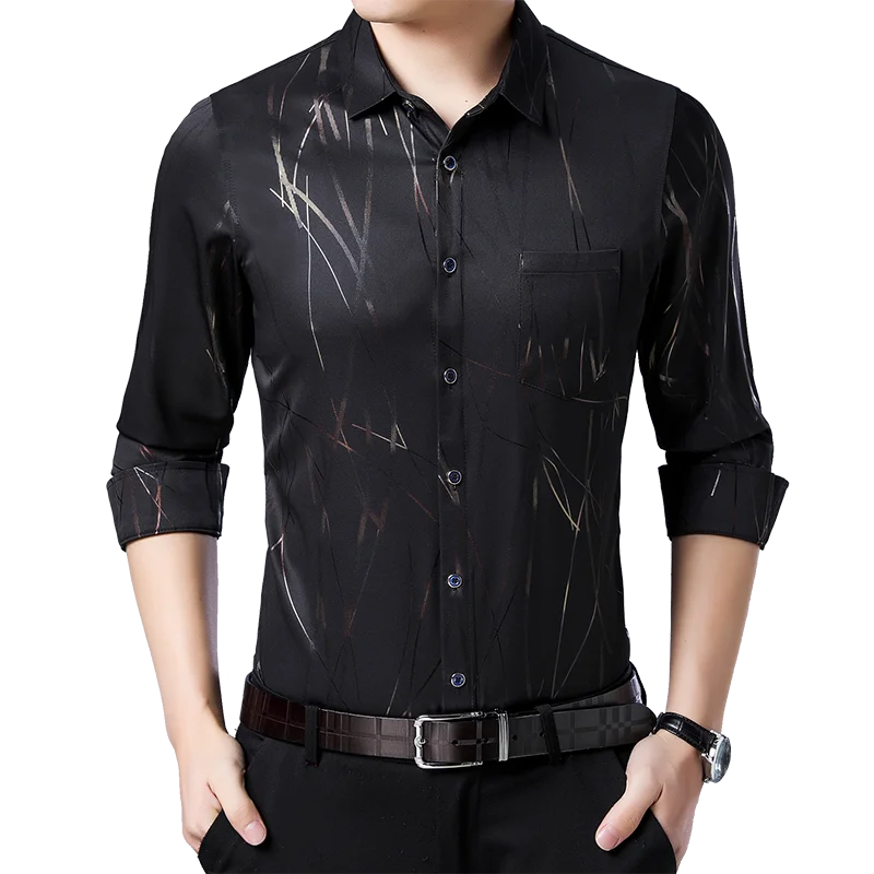 

Wholesale korea style long sleeve slim fit man's print blouse shirt