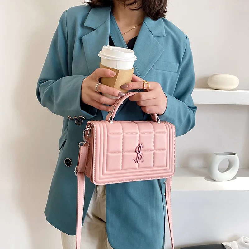 

Lock Chain Shoulder Messenger bags Elegant Female Small Square Bag leather bags women handbags ladies, As picture