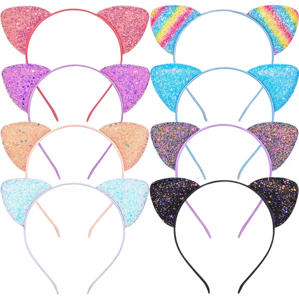 Glitter Cat Ears Headband Kitty Headband for Girls and Women Sparkly Glitter Hair Metal Hoop Shiny Hairbands Hair Accessories