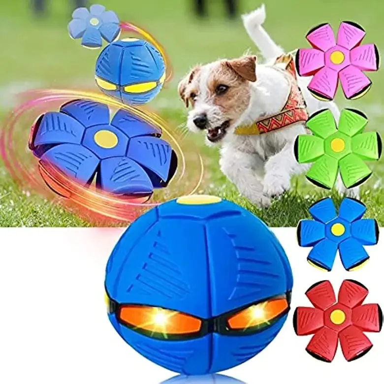 

2023 New Pet Toy Flying Saucer Ball Dog Toy Interactive Bite Resistant Flying Saucer Ball Strange Magic Deformation UFO with Led