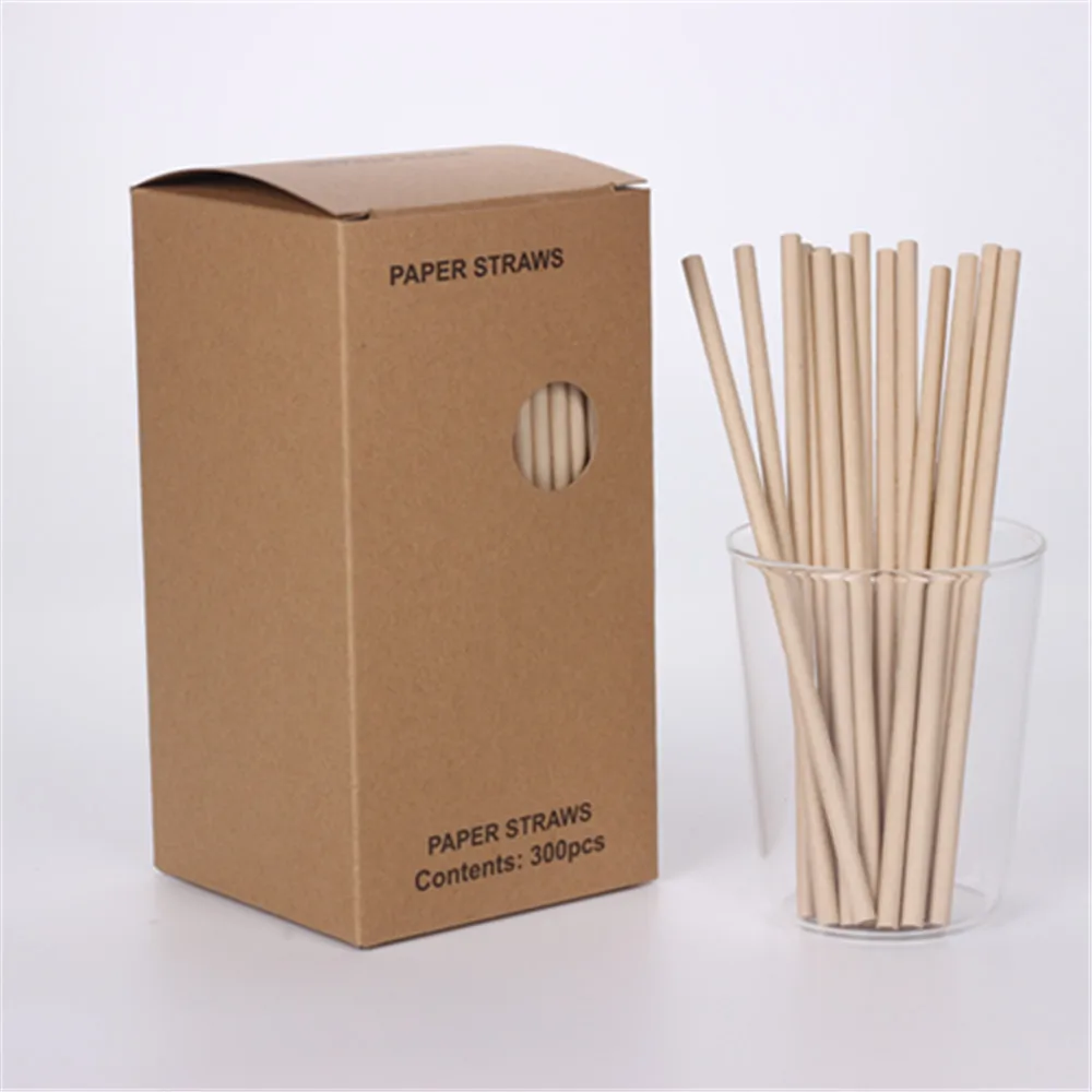 

300-Pack Biodegradable Paper Straws Dye-Free- Brown Kraft Premium Eco-Friendly Paper Straws Bulk- Drinking Straws for Juices, Customized color