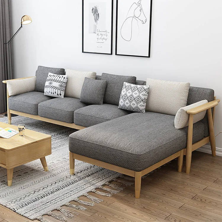 product-Set Designs Design Frame Wood Solid Furniture Sofas Living Room U Shaped Fabric Wooden Sofa -1