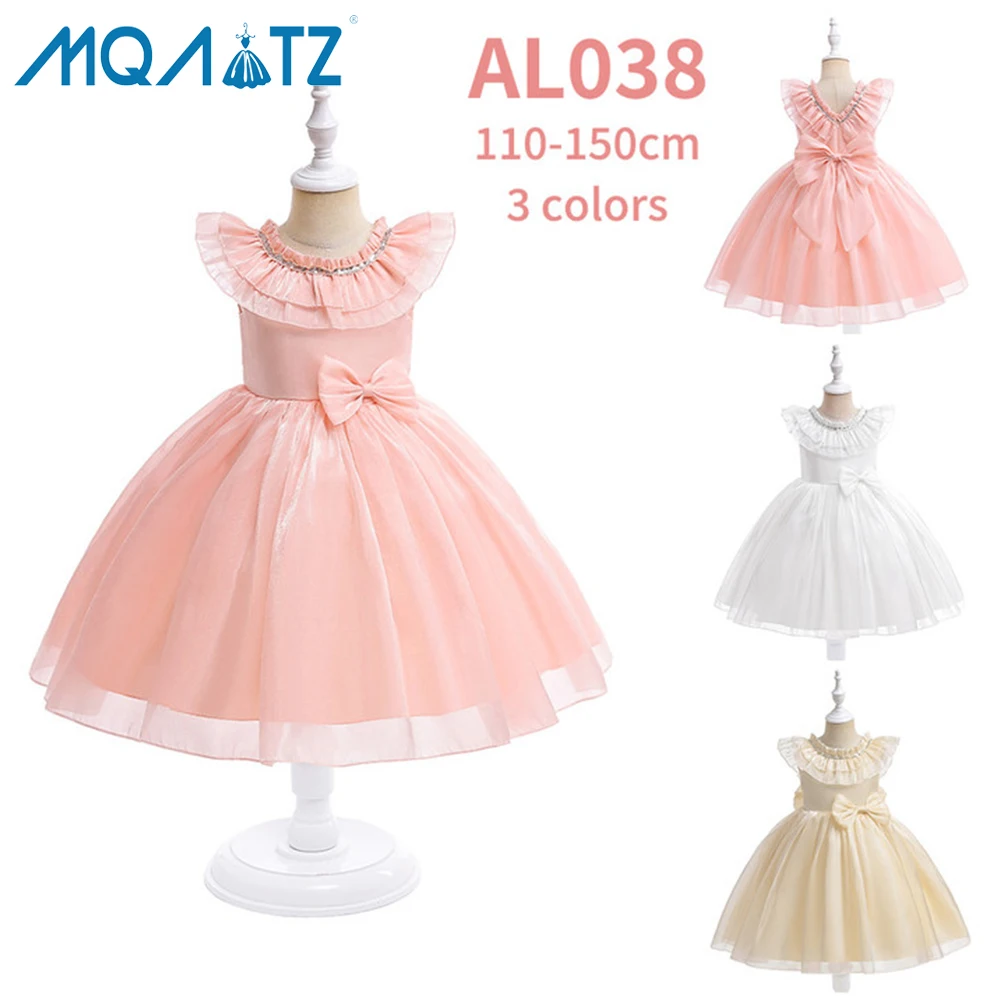 

MQATZ good quality organza dress with bow princess party evening pink ball gown 3-10 year kids AL038