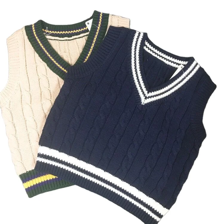 

Fashion V Neck 100% Cotton British College Cable Baby Boys Knitted Sweater Vest