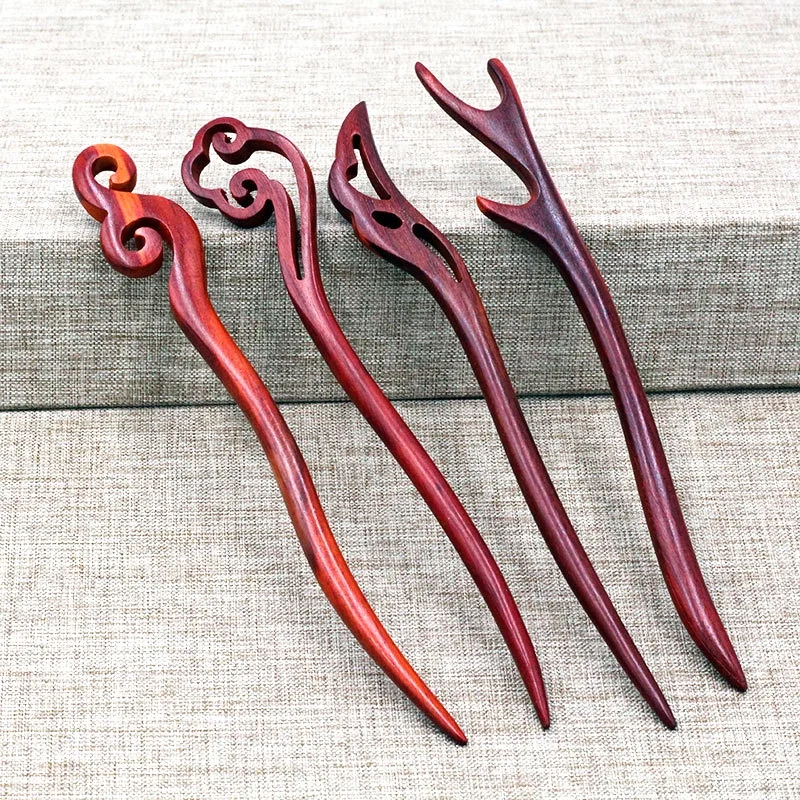 

7" Handmade Carved Red Sandal wood Hair stick For Women Traditional Chinese wooden hair chopstick Vintage for Chignon Maker Bun