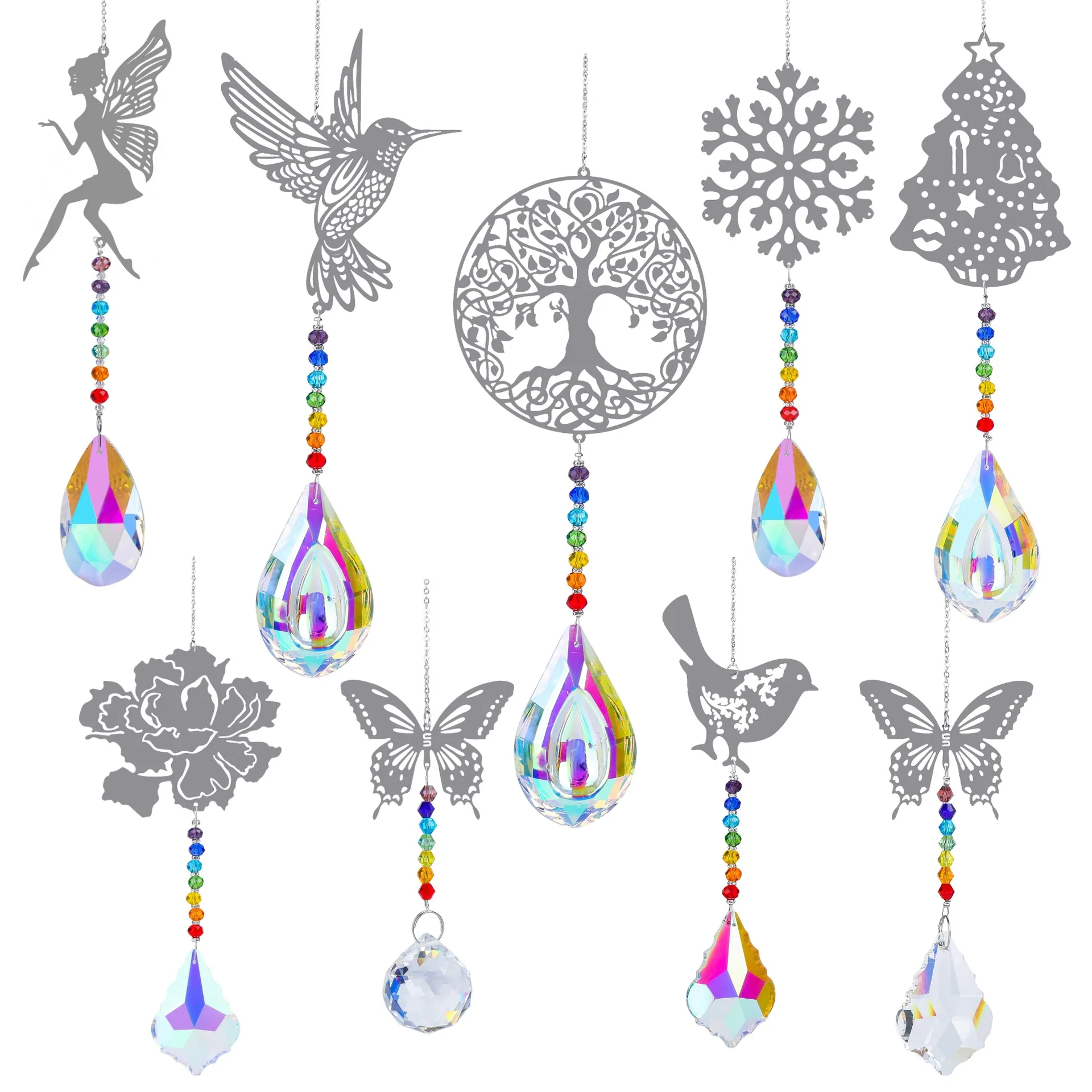 

Natural crystal hummingbird angel butterfly sun catcher wind chimes hanging for home garden decor