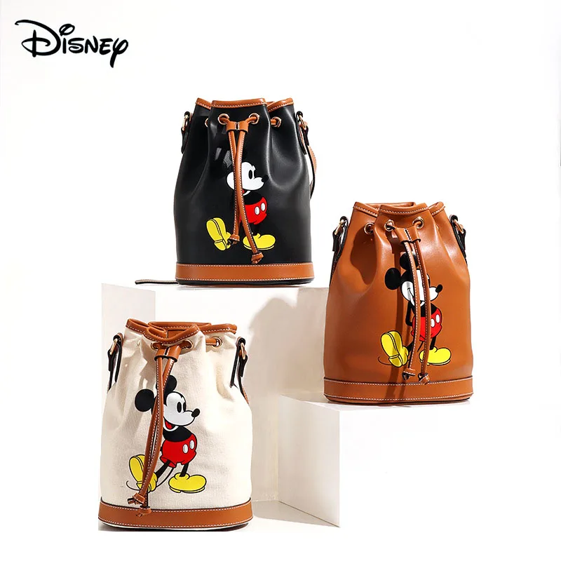 

Disney Genuine Mickey Mouse Shoulder Bag Women Fashion PU Bucket Shoulder White Black Brown Messenger Bag