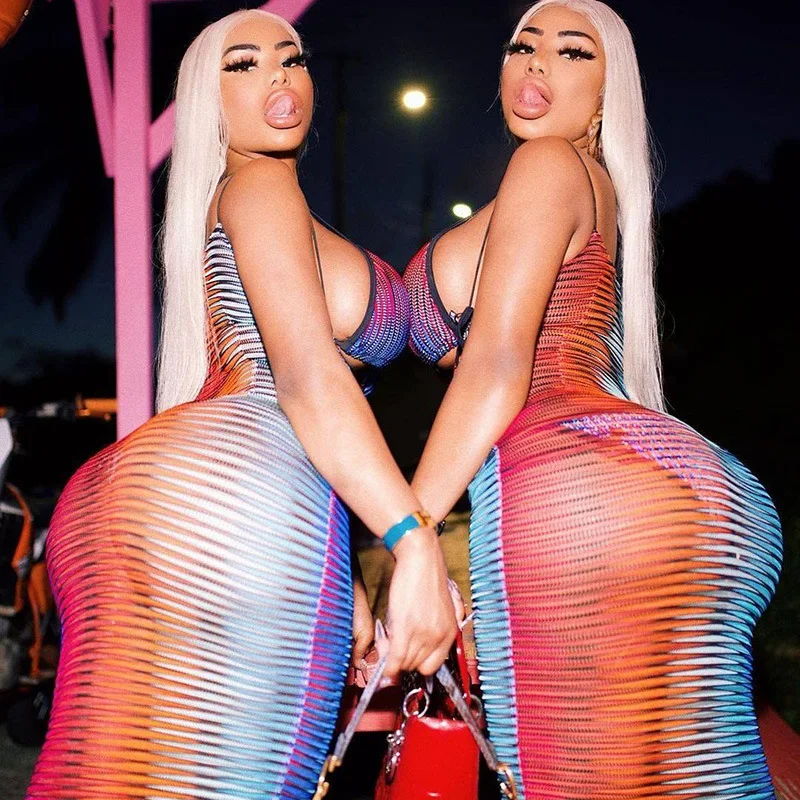 

Fashion Women 2021 Newest Summer Sling Sexy Bodycon Dresses Women Maxi Mesh Dress