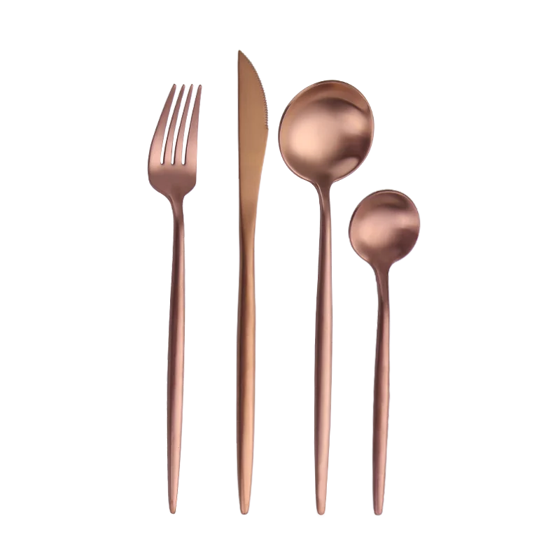 

Hight Quality Wedding Hotel Rose Gold 18/10 Matte Stainless Steel Portugal Knife Spoon Fork Dinnerware Cutlery Flatware