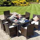 Commercio All'ingrosso Durevole Hotel 6 Posti in Rattan Sedia da Pranzo E Tavolo Set Mobili da Giardino Patio Esterno