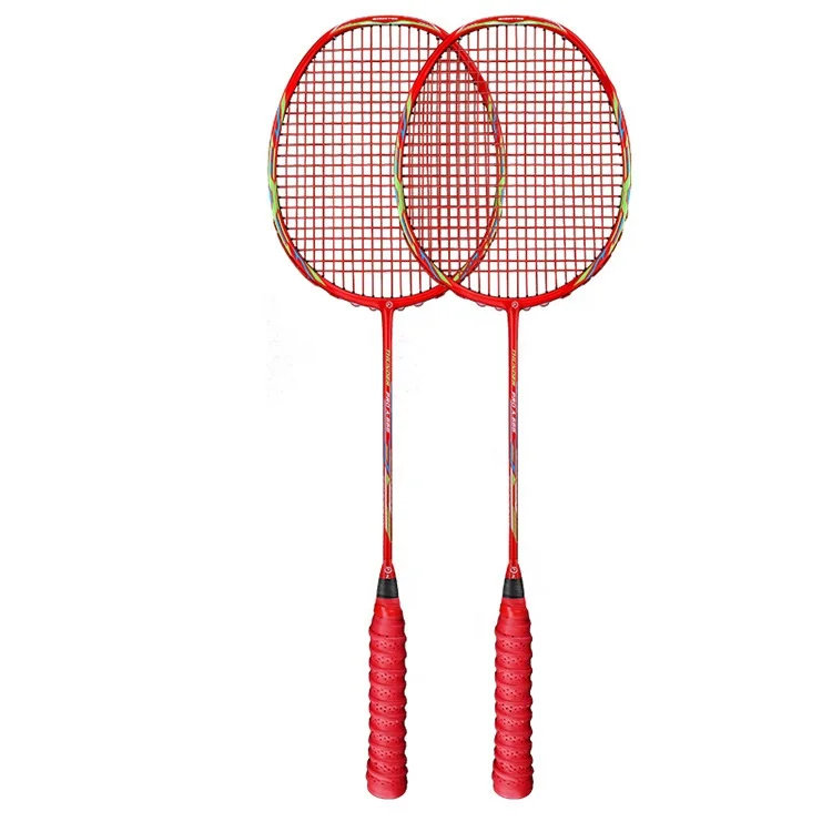 

Badminton rackets full carbon double rackets set adult resistant students 2 men and women super light 4U wholesale, Red