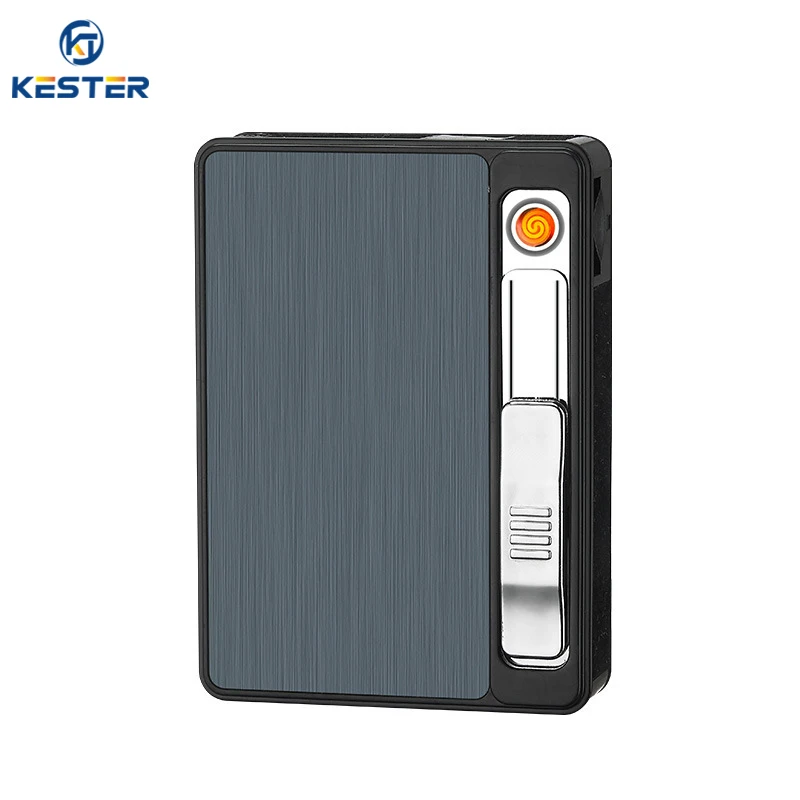 

2021 JL-233N Hot Sale Accessory Cigarette Box Refillable Windproof Cigarette Case With Lighter, Blue