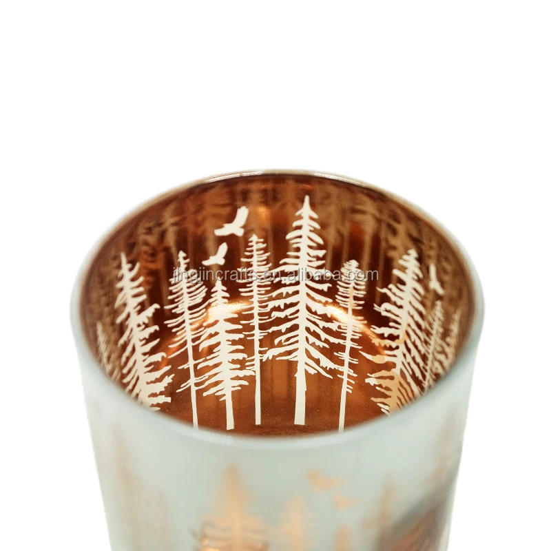 圣诞玻璃蜡烛台激光雕刻图案蜡烛容器