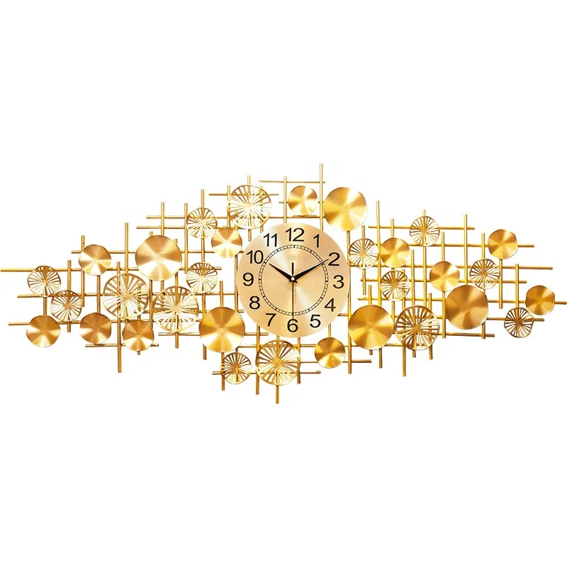 

Luxury Gold Large Wall Clock For Living Room Decoration Wall Art Clocks Wholesale Supplier, As photo