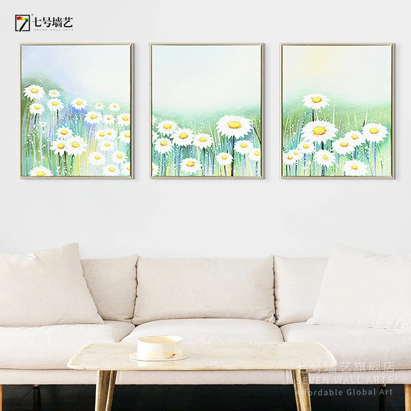 

Hot Sale Print with Hand Embellishment Charming Daisy Flower Painting Framed Canvas Art, Multi colors