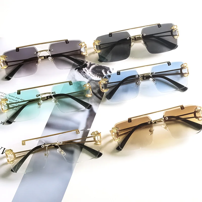 

2022 New Luxury Women Men Rimless Rectangle Metal Square Frames Sunglasses