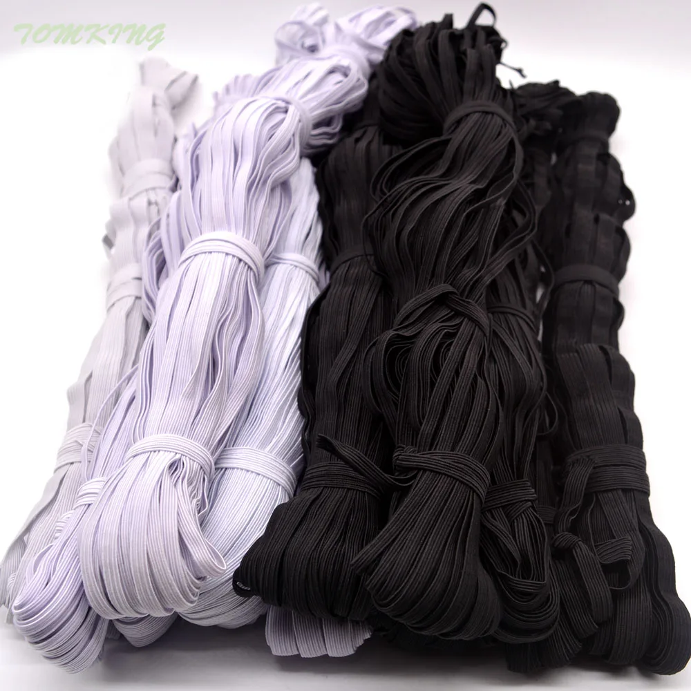 

3mm/5mm/6mm/8mm/10mm/12mm Narrow sewing elastic webbing black white for cloth pants bag home DIY tape bands sewing accessories
