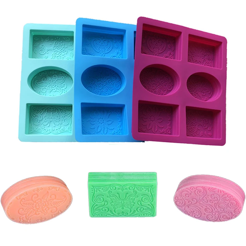 

Custom 6 Cavity Oval Rectangle silicone 3d Handmade Soap Decoration Cake Baking Molds, Customized color