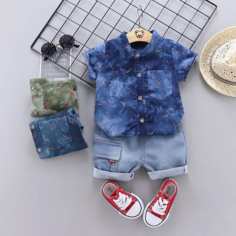 

Boys comfortable summer casual short-sleeved shirt suit for children ages 1 to 4 stylish shirt for boys