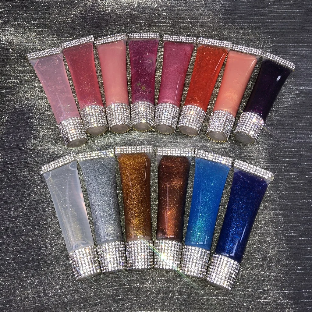 

WholesaleVegan Lip Gloss Vendor Shining Squeeze tube Clear Lipgloss Nude Glitter Lipgloss Gloss Base Custom tubes and box