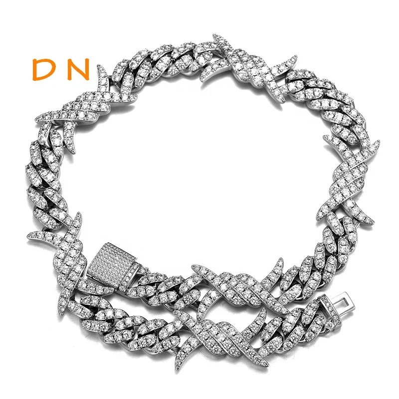 

Dina New Arrival Luxury Personalized Gold Plated Iced Out Diamond 19mm Thorns Cuban Link Chain Necklace For Men Jewelry, Gold,silver