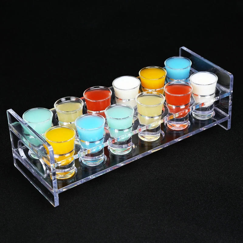 Barware Liquor Cup Holder Acrylic Shot Glass Serving Tray For Whisky