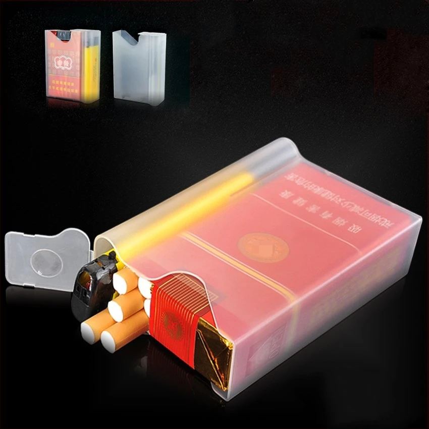 

1pcs Portable Transparent Plastic Cigarette Case Box With Smoke Lighter Anti-pressure Lighters Storage Holder Smoking Gadget, As photo