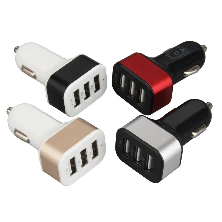 

3 USB Port Phone Fast Car Charger Adapter 5V Charge USB 2.1A 2A 1A For Smart Phone Tablet GPS, Black+ red, black+silver ,white+black ,white+golden