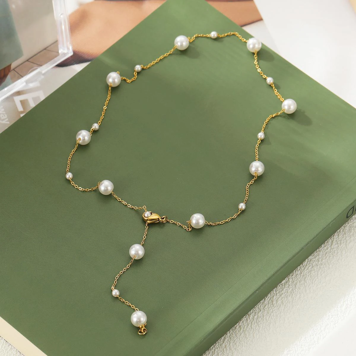 

Elegant Stainless Steel Adjustable Y-Shaped Simulated Pearl Chain Necklace For Women Girls Wedding Party Jewelry