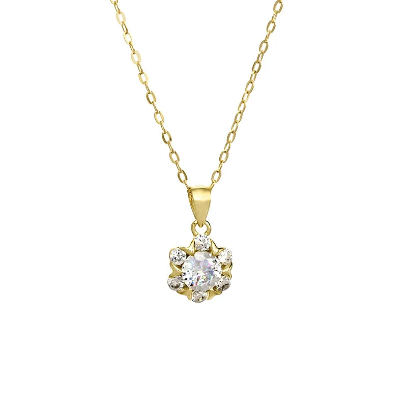 Fashion Jewelry 925 Sterling Silver Round Zircon Necklace Sunflower Sun Pendant Gold Plated Necklaces for Women