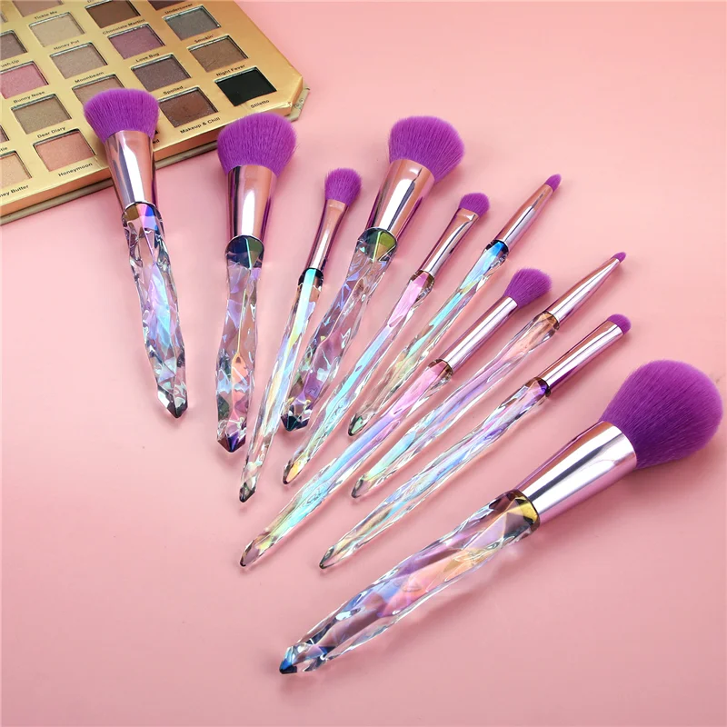 

10PCS Luxury High Quality Bling Transparent Makeup Crystal Brush Set Vegan Pink Make Up Brushes With Diamonds Private Label