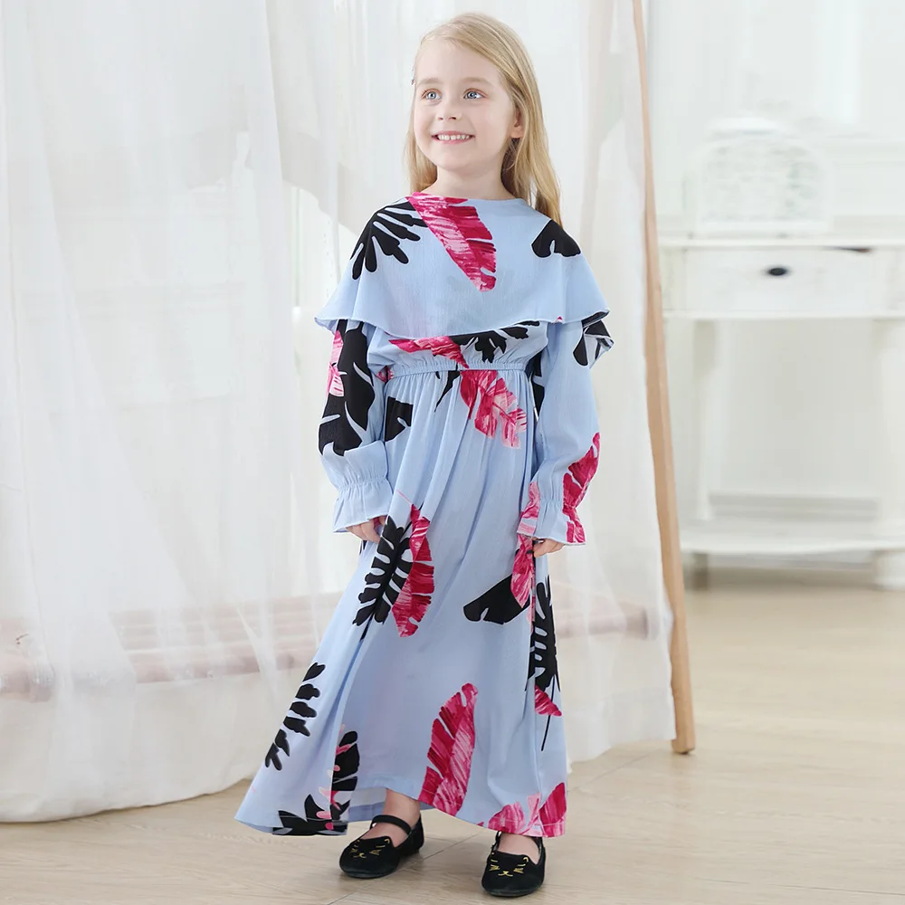 

2021 Latest Busana Muslim Robe Abaya Dubai Satin Dress Islamic Clothing Kids Abayas Girls Muslim Children