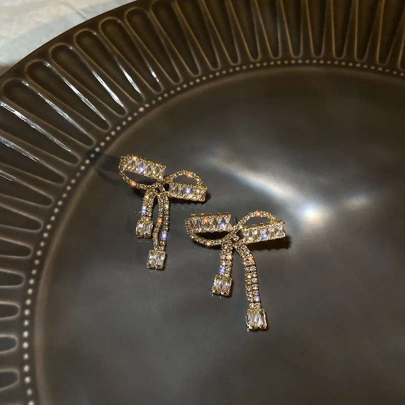 

fashion trendy wholesale crystal luxury bling bowknot earring