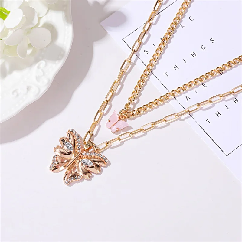 

Golden Multilayer Necklace Double Butterfly Pendant Necklace Jewelry For Women And Girls Necklace chain