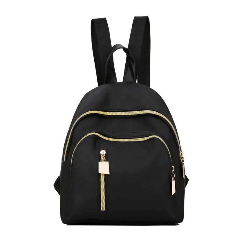 

Fashion With Zippers Black Mochilas Casual Waterproof Nylon Backpack For Girls