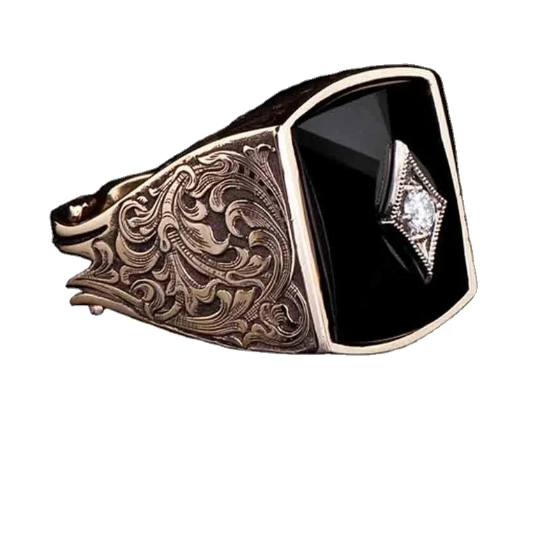 

Atmospheric Black Geometric Ring Retro Winding Ring Men Epoxy Rhinestone Ring