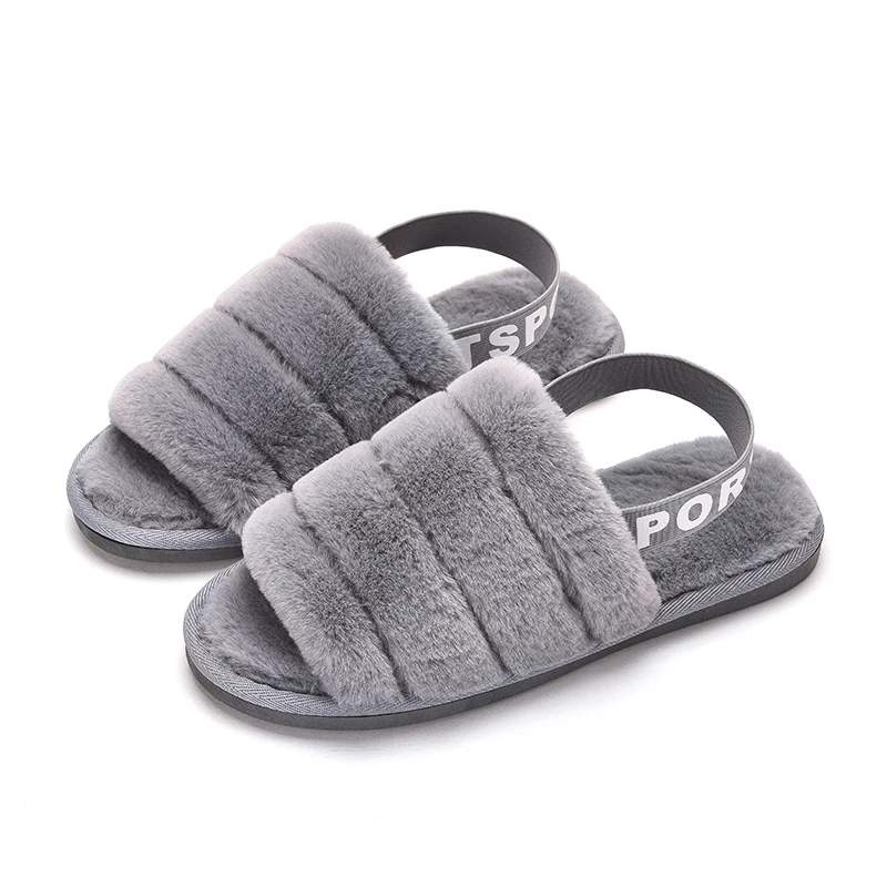 

Elastic Belt Women's Open Toe Fur Slippers Winter Antiskid Plush Slippers