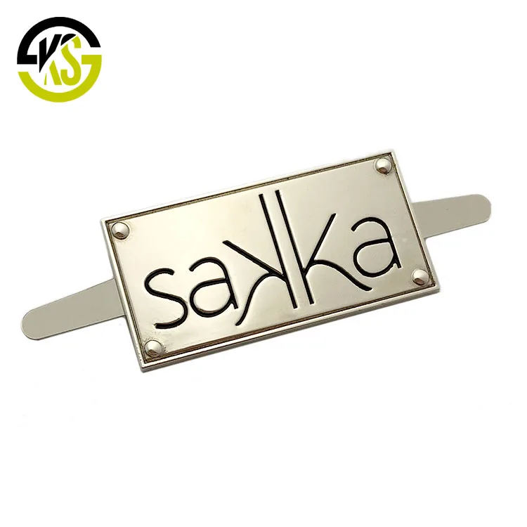 

Custom silver plate prong handbag brand metal tag caps logo for clothing, Silver or as your request