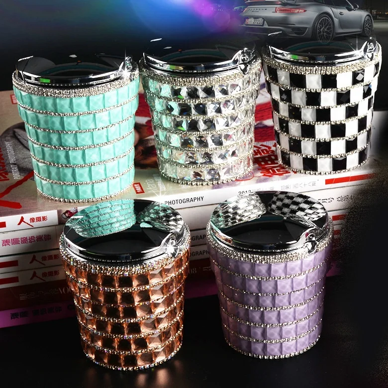 

Blingbling Diamond Ashtray With Lid Multi-function LED Light Car Ashtray, Picture