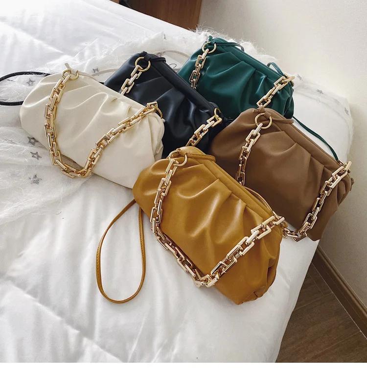 

Black Friday Women Big Gold Chains Cloud bag Soft Wrinkled Luxury Leather Madame Bag Brand Dumpling Shoulder Messenger Bag Ladies Handbags