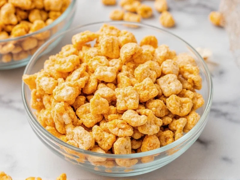 Homemade Chex Mix in clear bowl showing golden crispy clusters