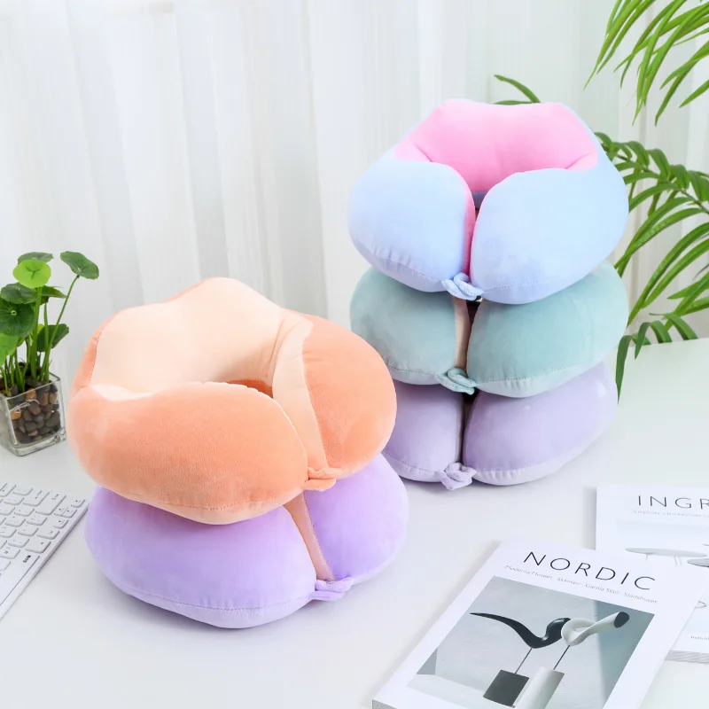 

Solid Color U shape airplane folding travel support customize Plush neck travel pillow oreiller de massage pour le cou