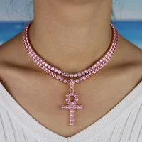 

Pink cz tennis necklace for women rose gold plated pinky girl lady luxury gift 16" 18"