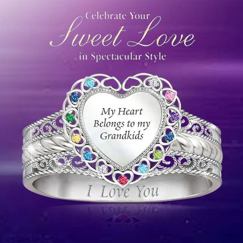 

I Love You Exquisite Rainbow Heart-shaped Gemstone Ring Colorful Crystal Engagement Ring